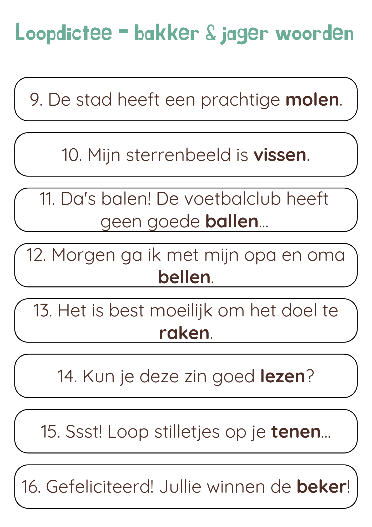 Loopdictee Bakker- en Jagerwoorden - gratis download