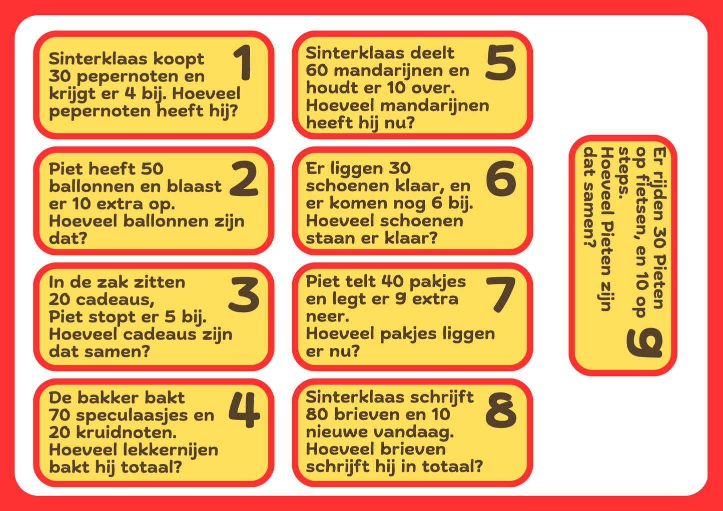 Sinterklaas rekenspel sommen tot 100