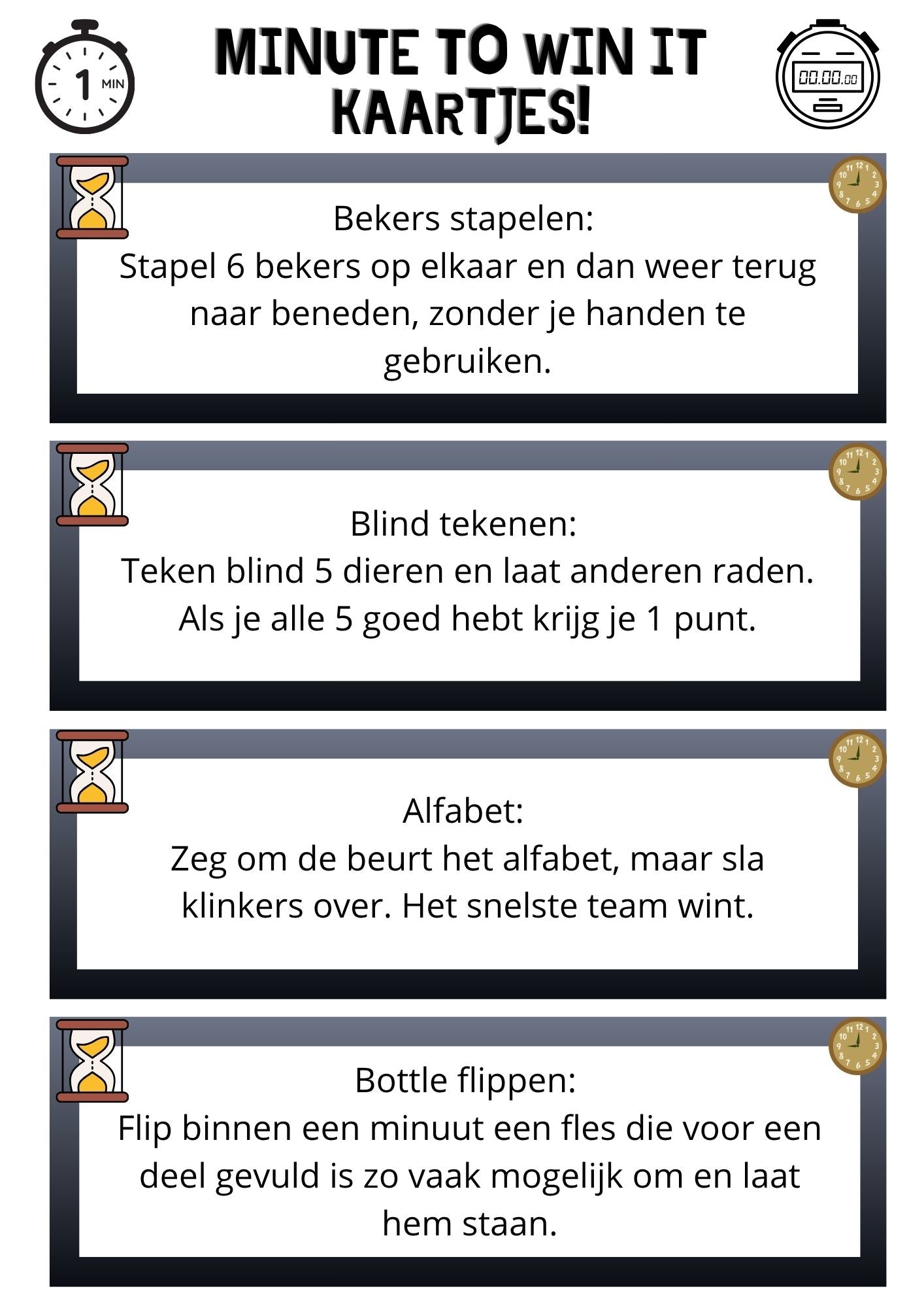 Minute to win it-kaartjes!