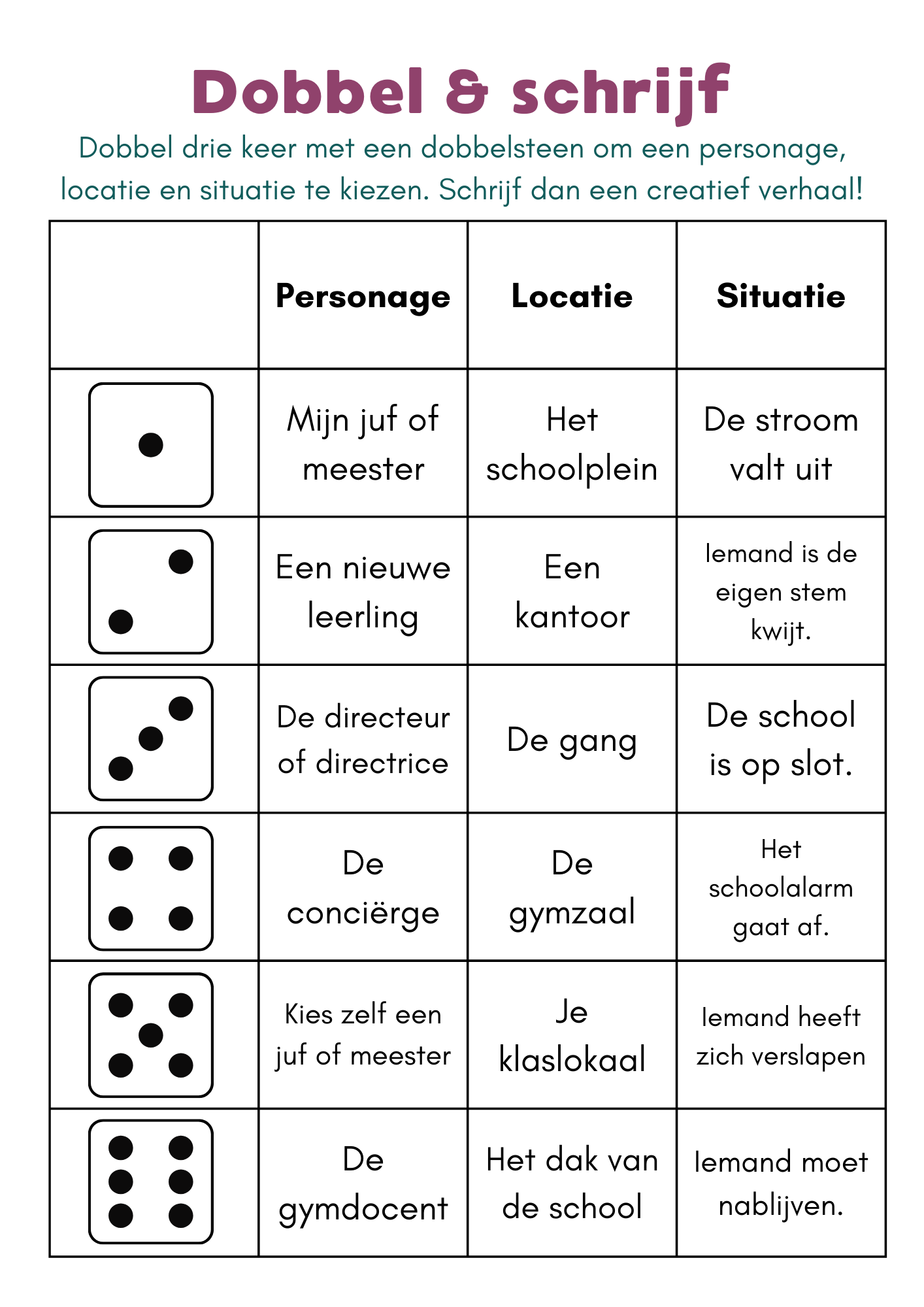 Dobbel & schrijf - gratis download