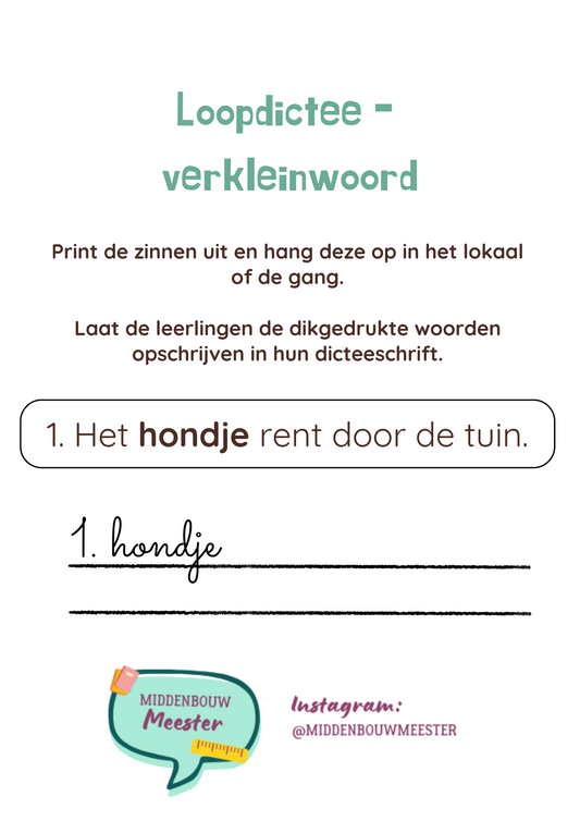 Loopdictee met verkleinwoorden - gratis download