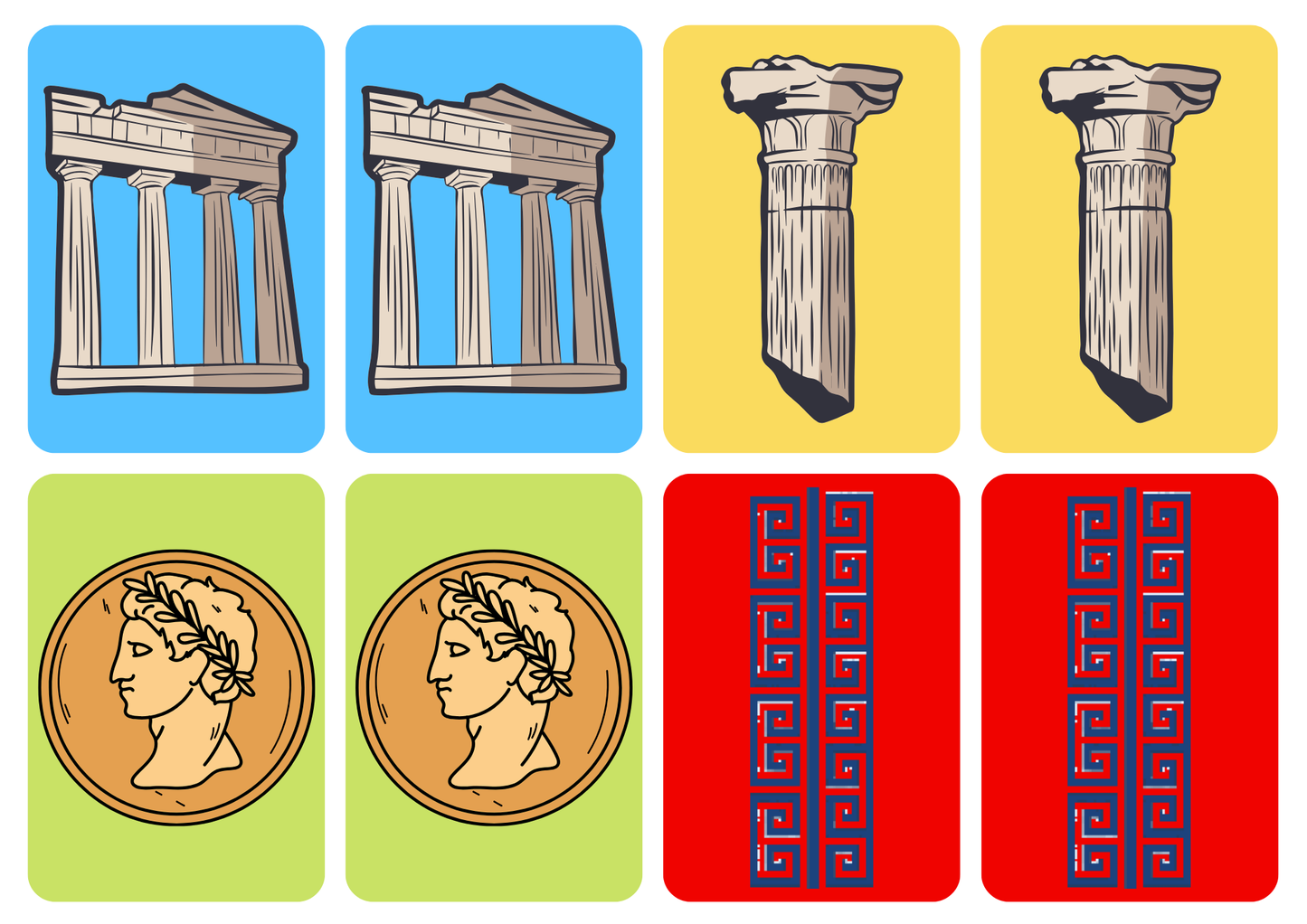 Matching cards thema 'Grieken en Romeinen'