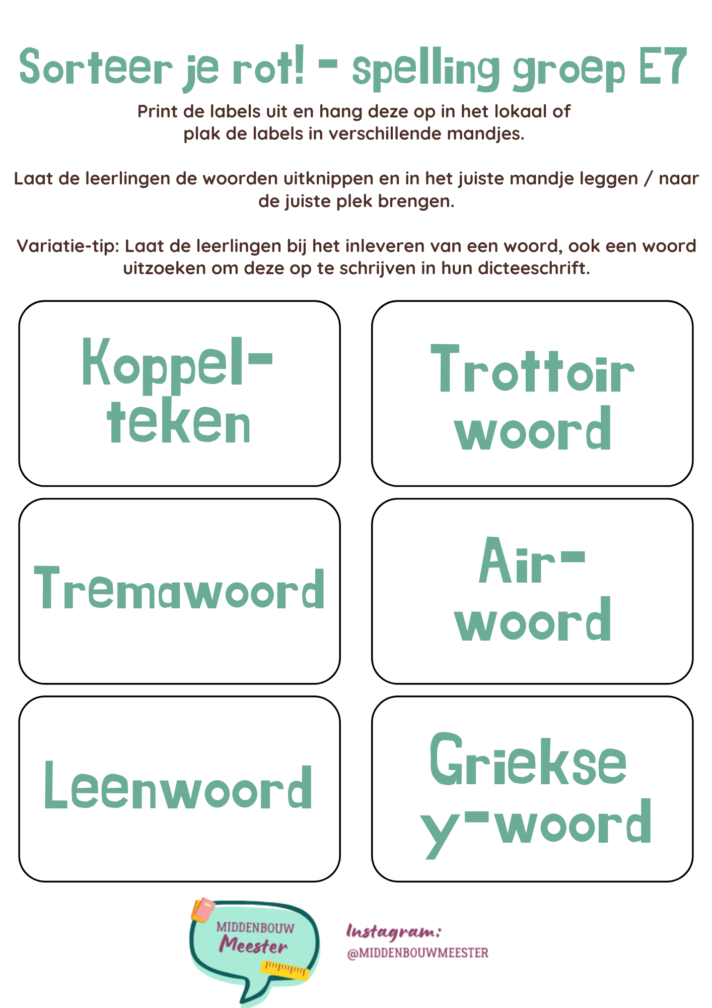 Sorteer je rot! - eind groep 7 spelling