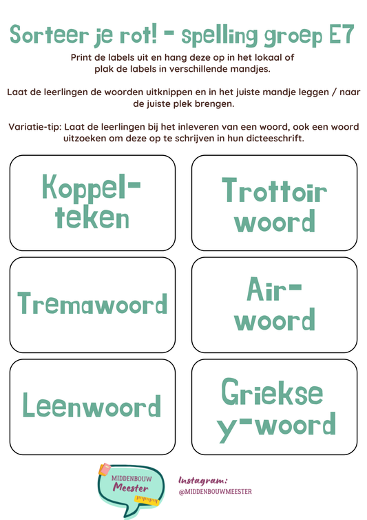 Sorteer je rot! - eind groep 7 spelling