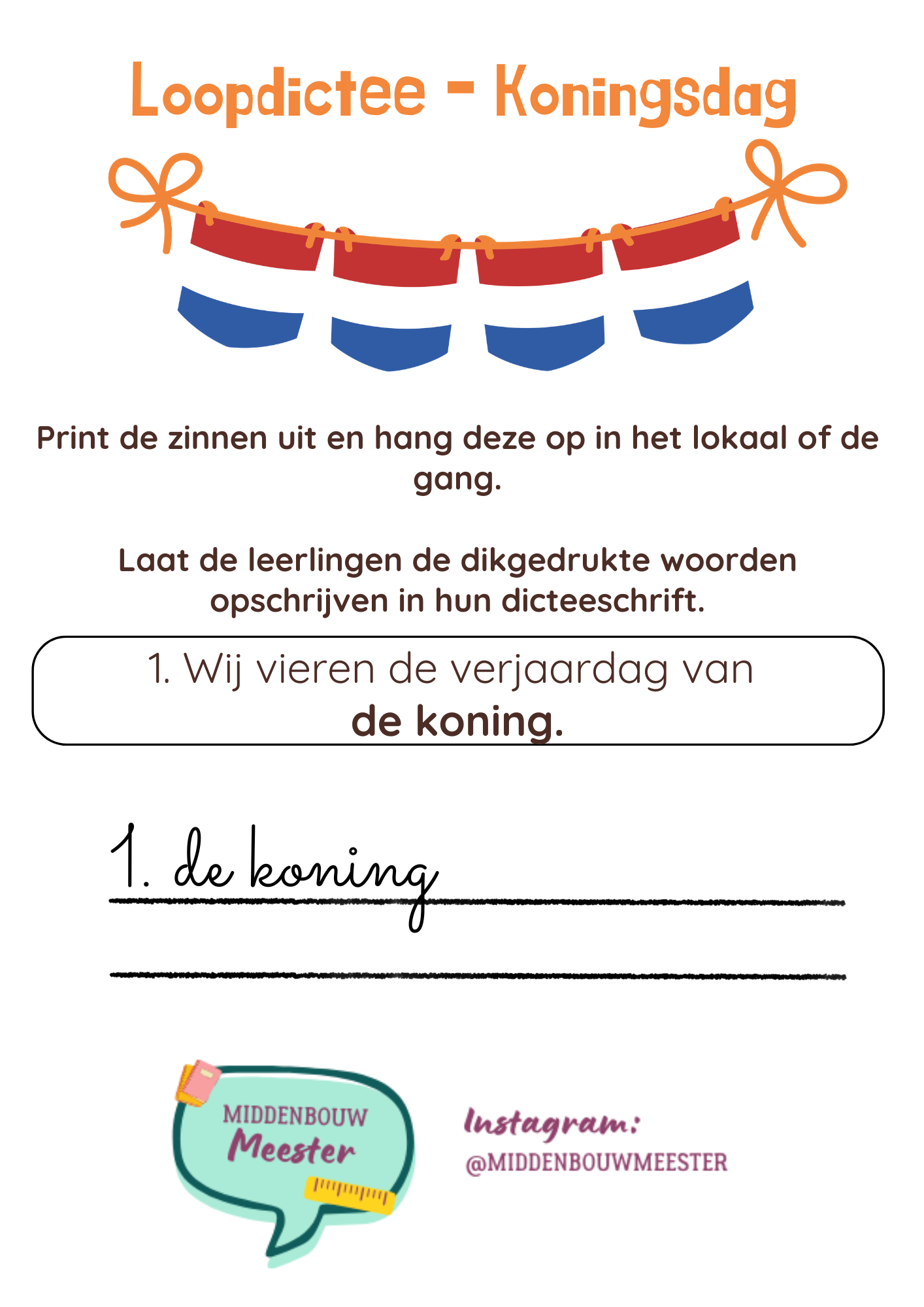 Loopdictee Koningsdag - groep 4, 5 en 6