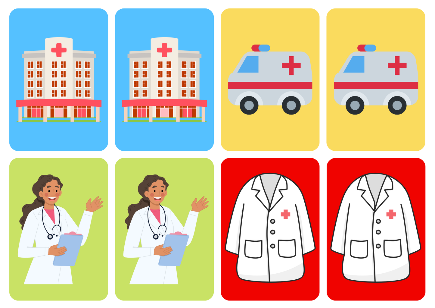 Matching cards thema 'Ziekenhuis'