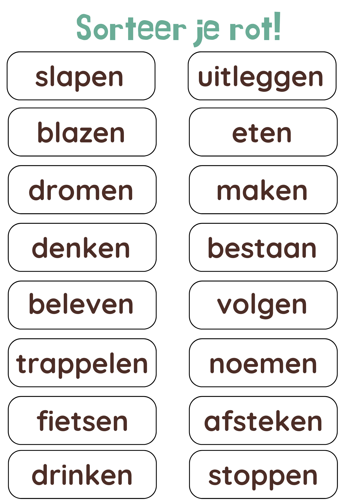 Sorteer je rot! (sterke en zwakke werkwoorden) - gratis download