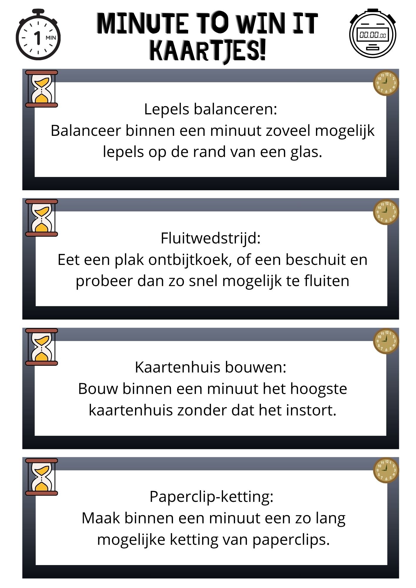Minute to win it-kaartjes!