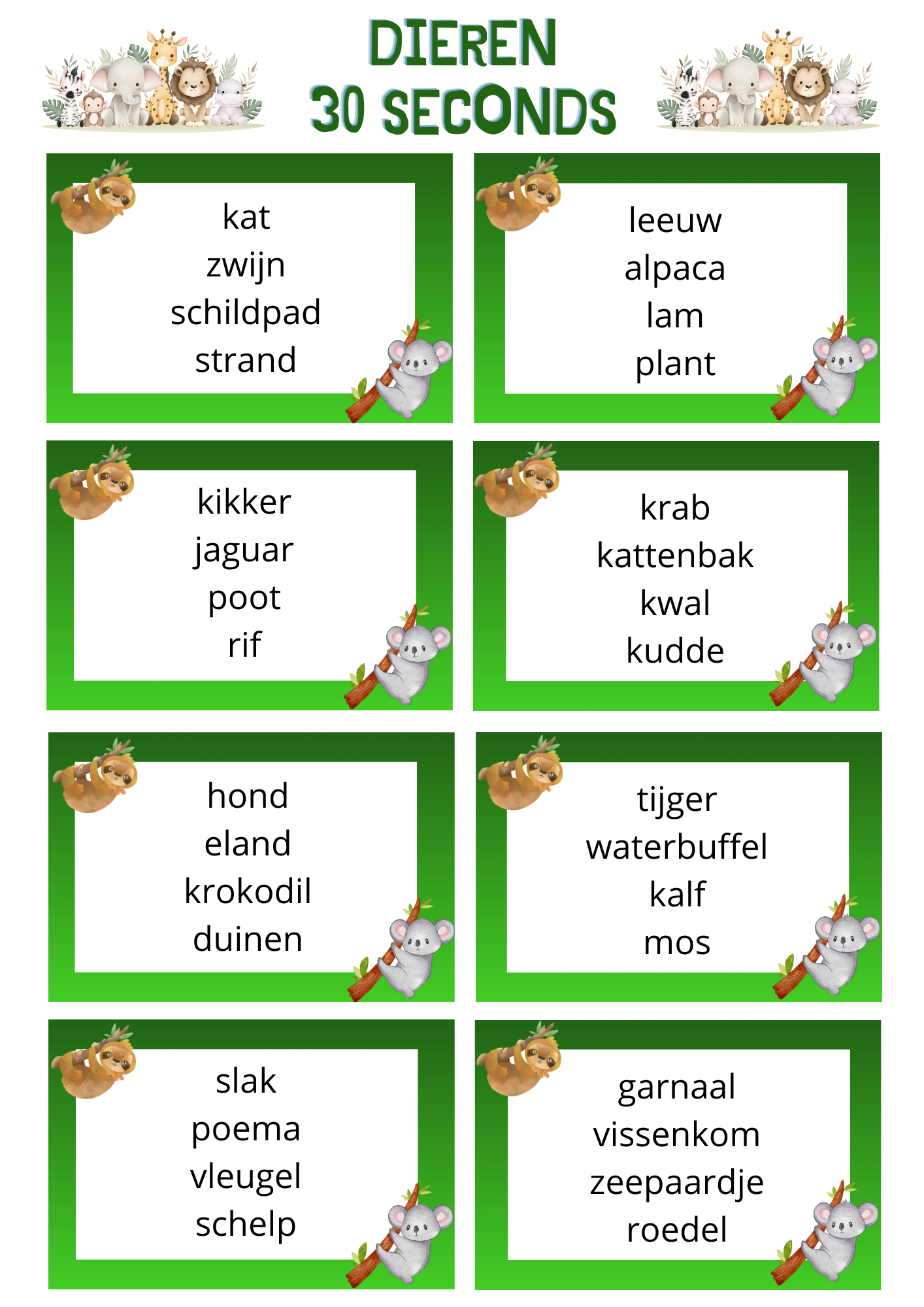 30 seconds - thema Dieren (uitgebreide versie)