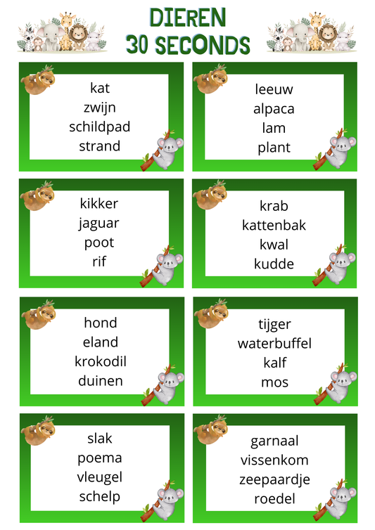 30 seconds - thema Dieren (uitgebreide versie)