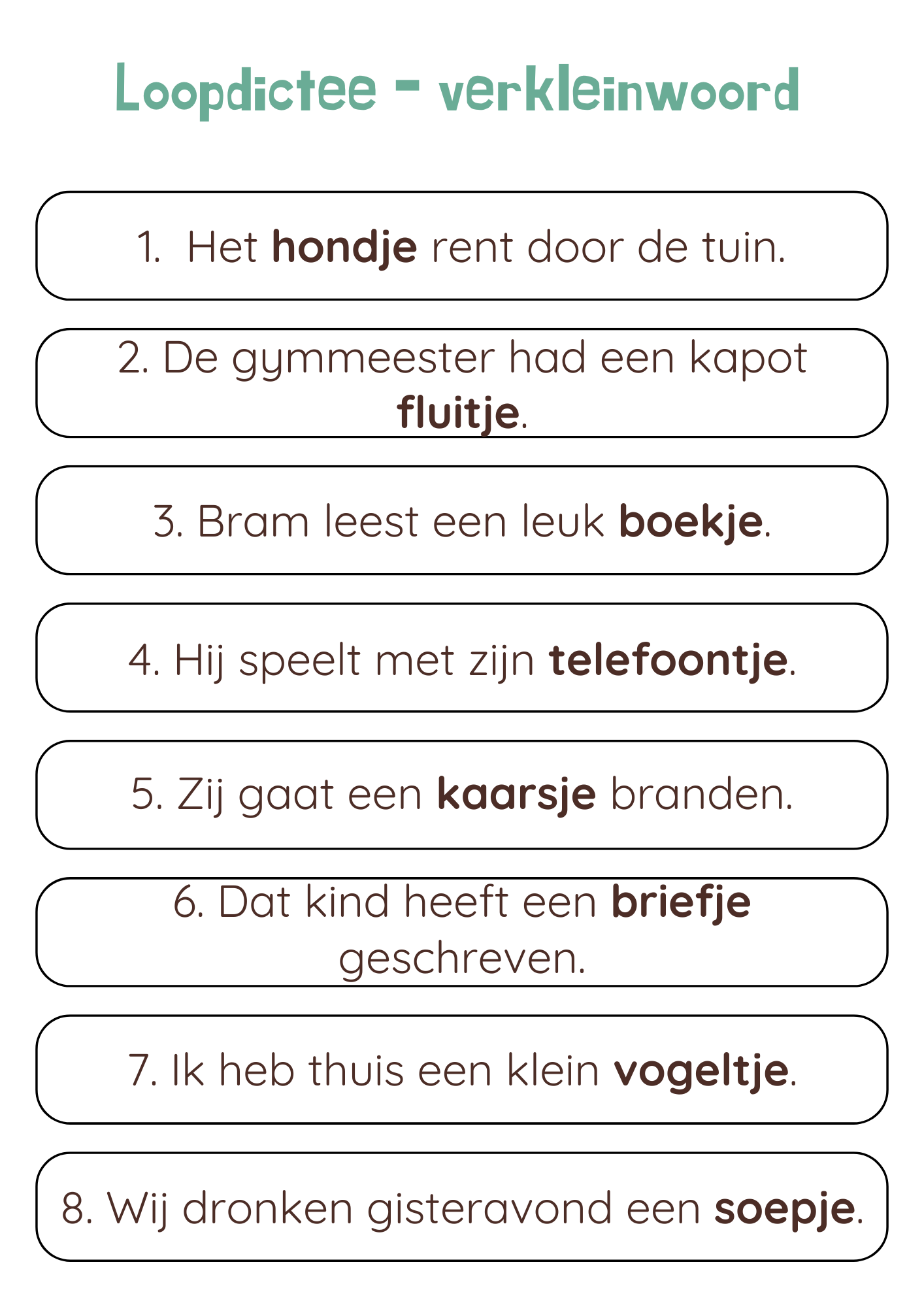 Loopdictee met verkleinwoorden - gratis download