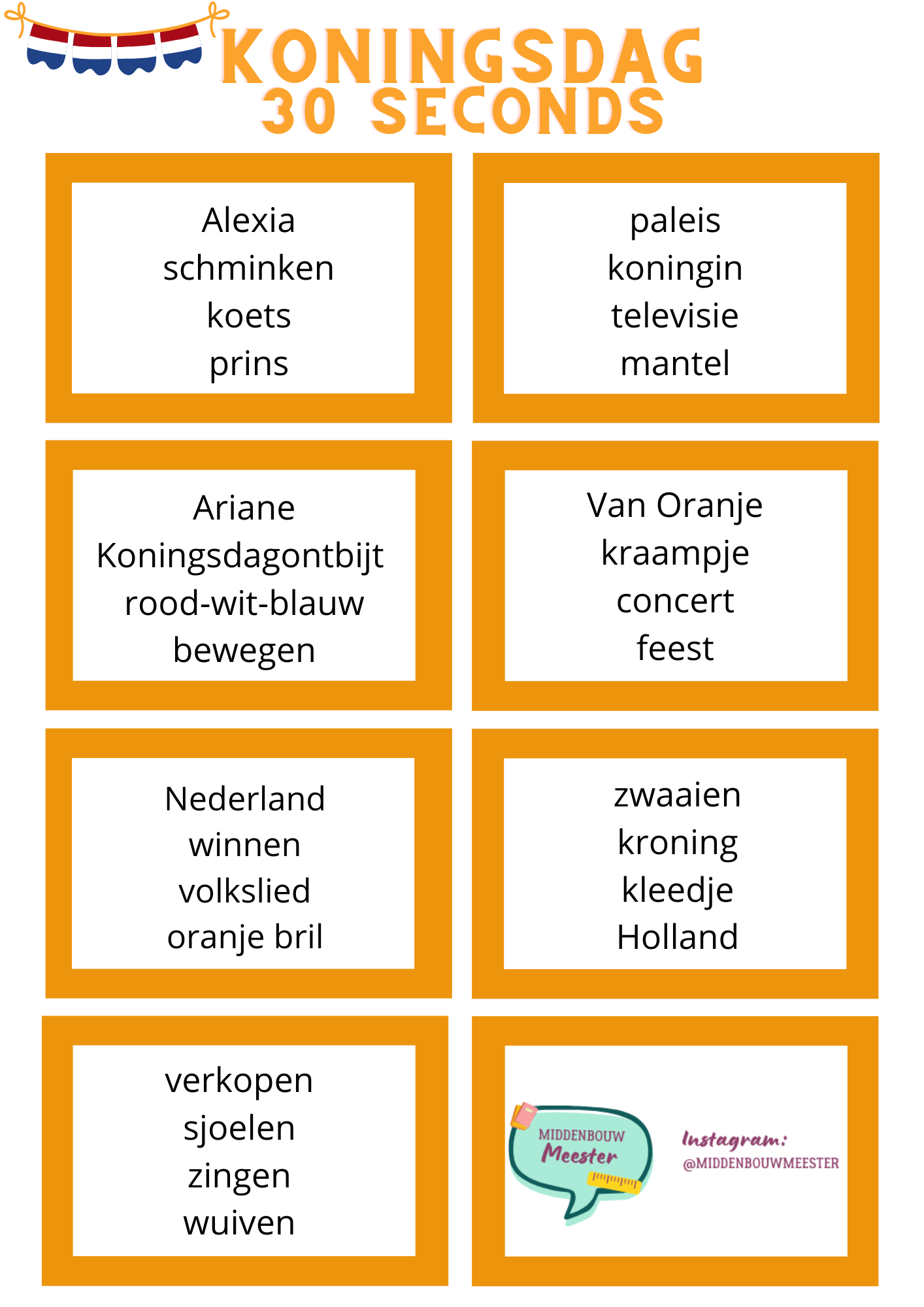 30 seconds thema 'Koningsdag' - eenvoudige versie