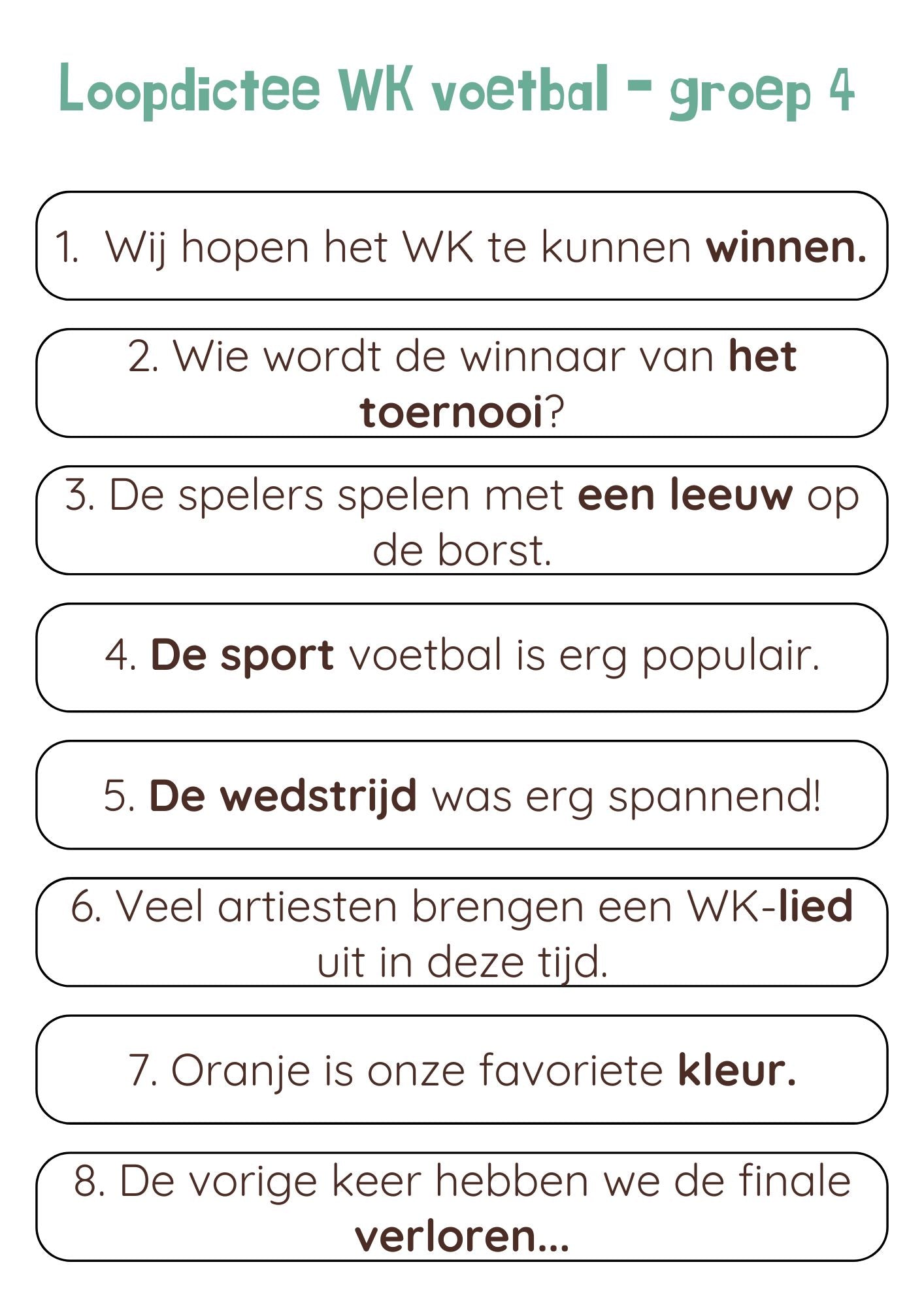 Loopdictee WK-voetbal groep 4 t/m 8