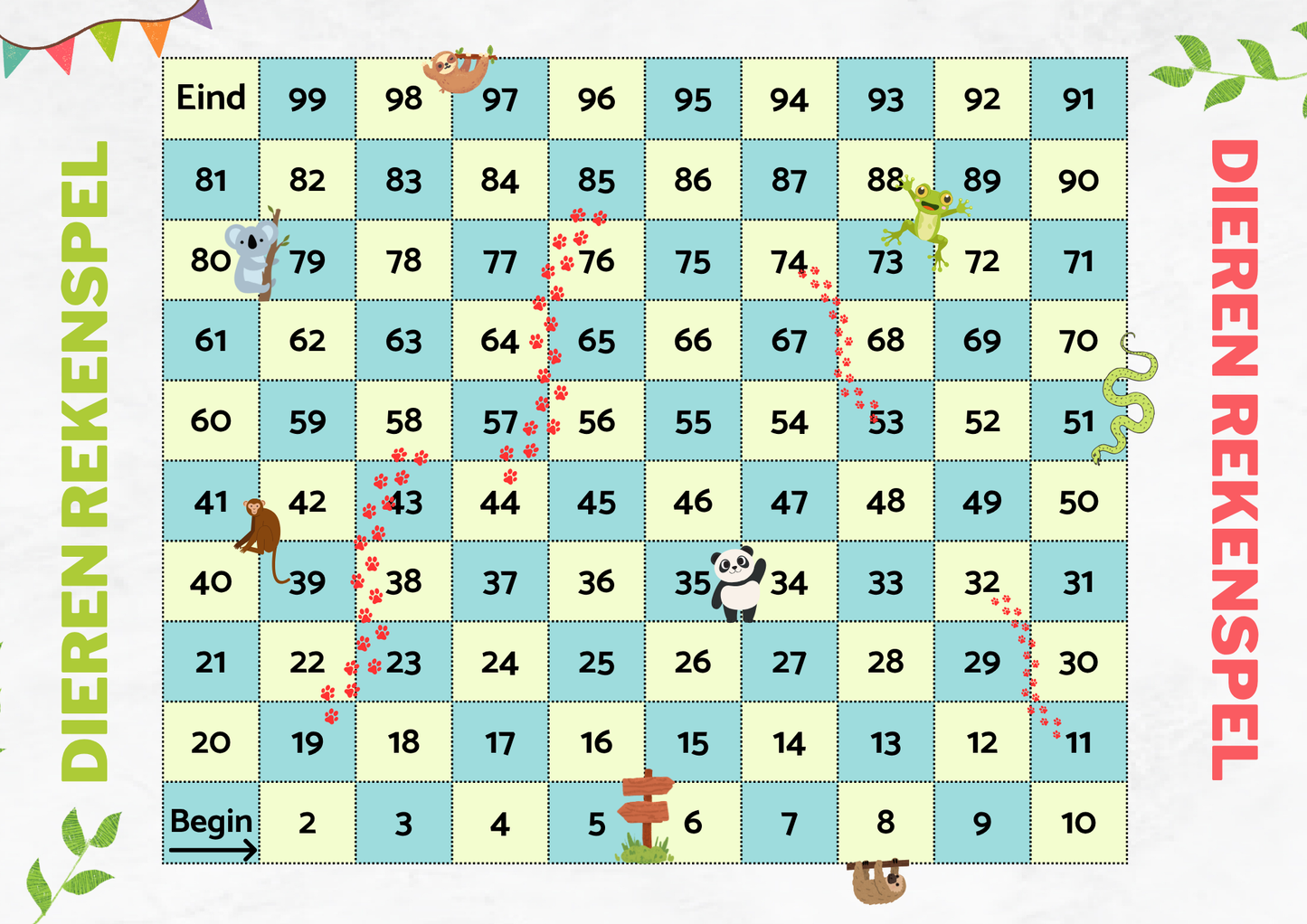 Het dieren rekenspel - sommen tot 100