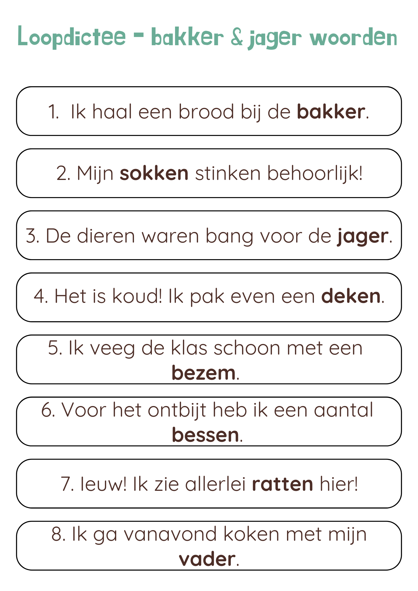 Loopdictee Bakker- en Jagerwoorden - gratis download