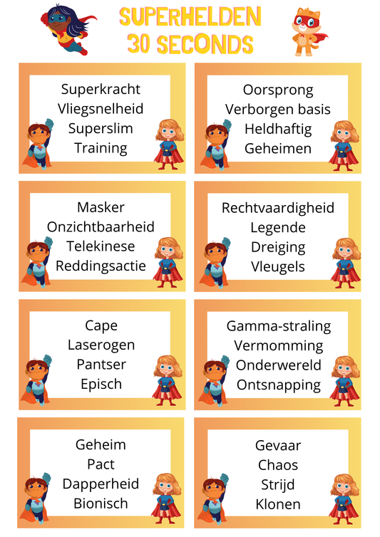 30 seconds - thema 'Superhelden' (eenvoudige versie)