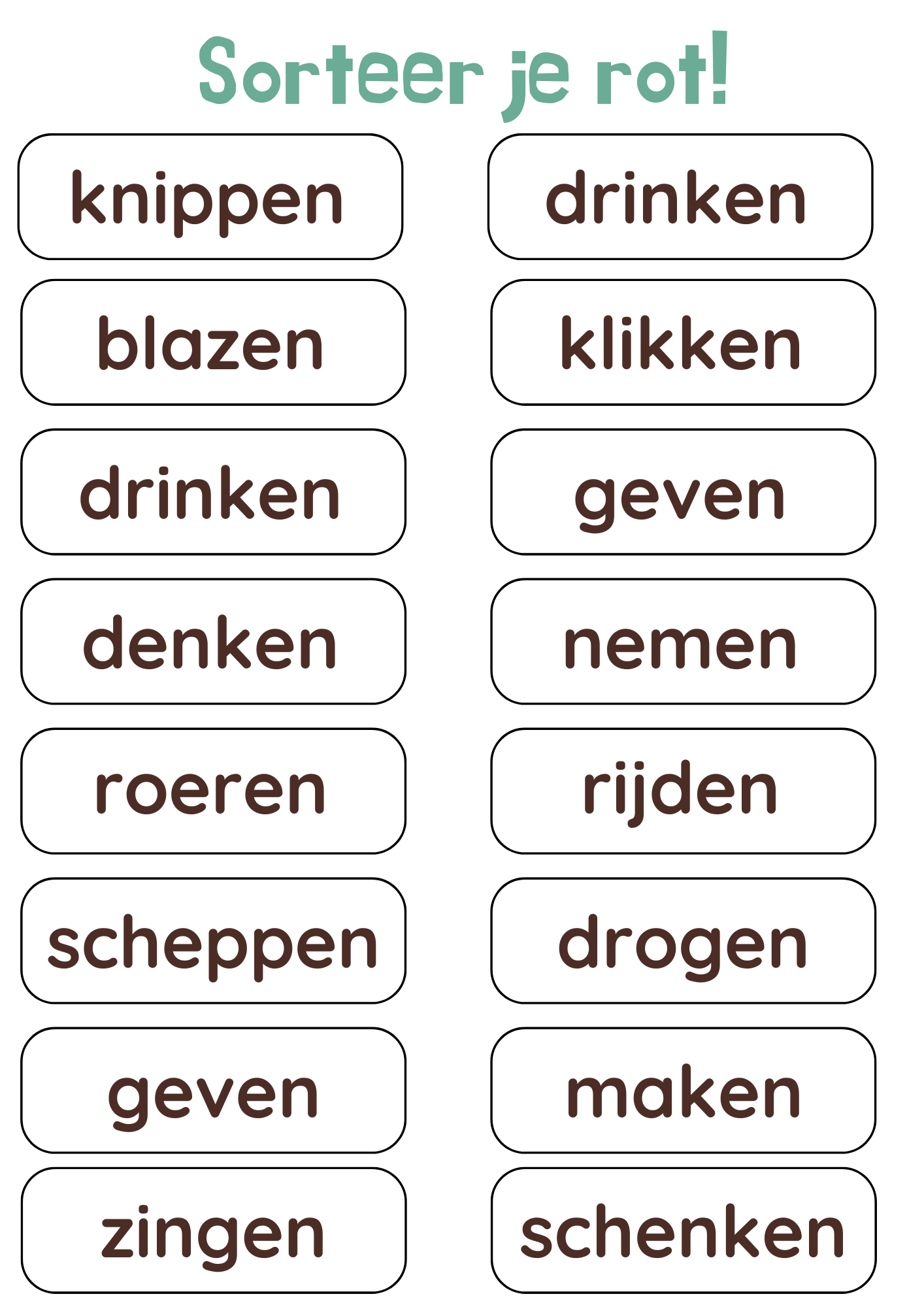 Sorteer je rot! (sterke en zwakke werkwoorden) - gratis download
