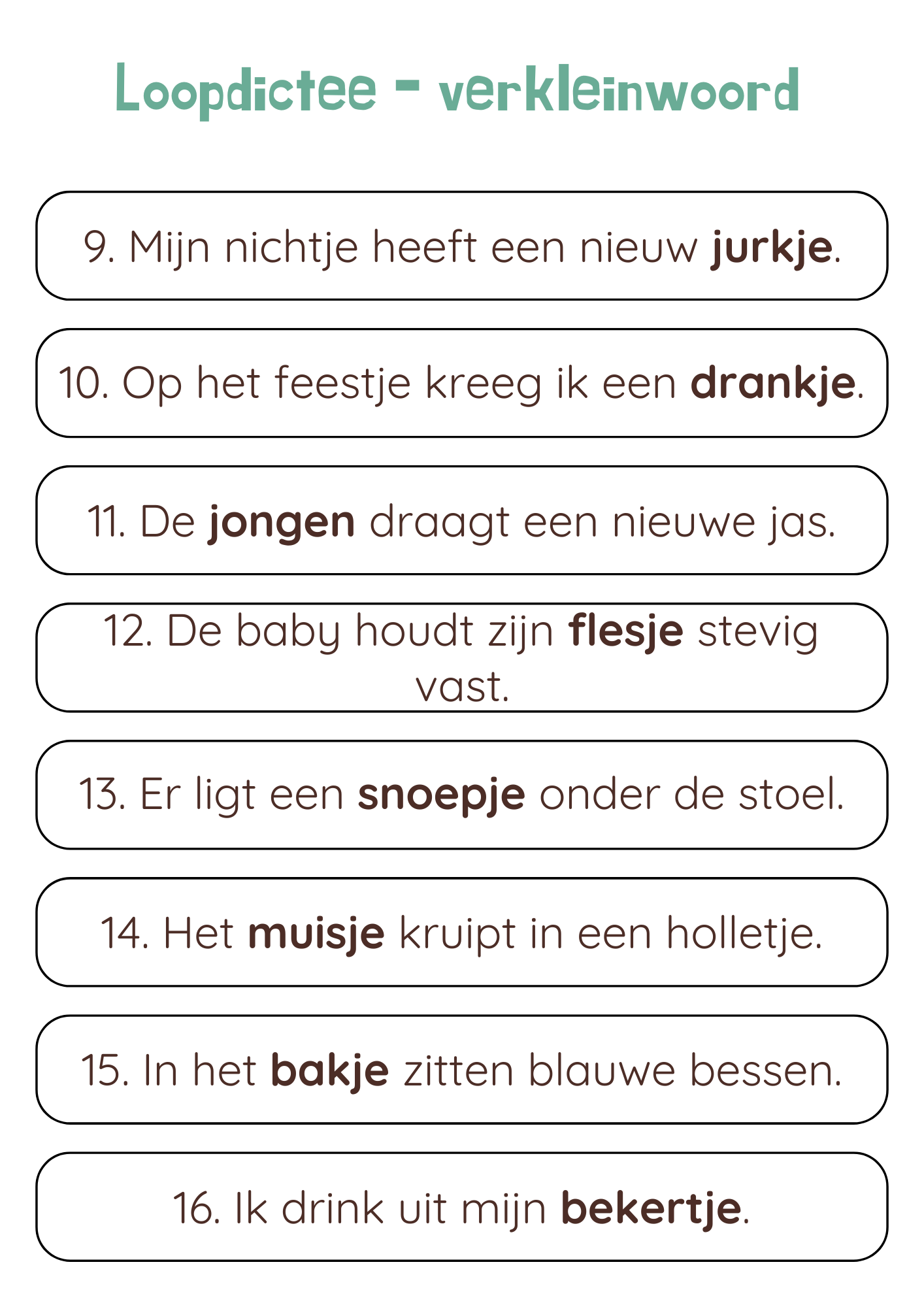 Loopdictee met verkleinwoorden - gratis download
