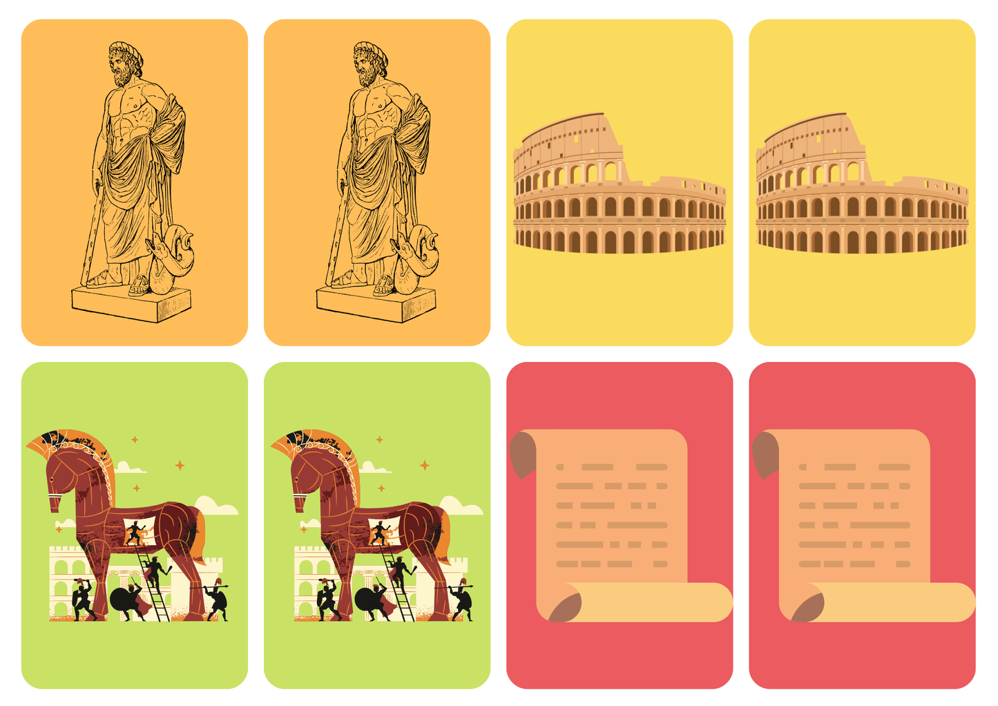 Matching cards thema 'Grieken en Romeinen'