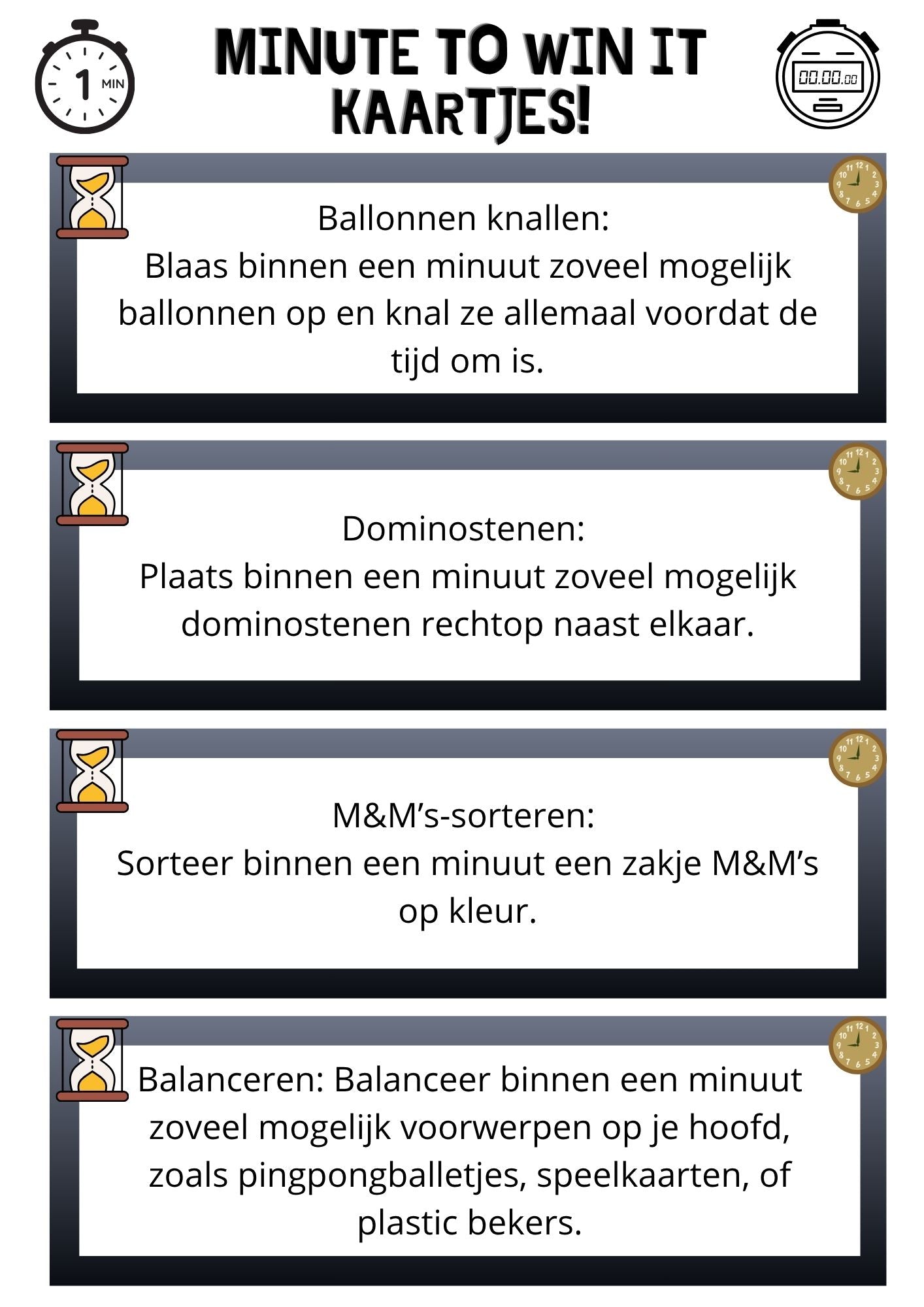 Minute to win it-kaartjes!