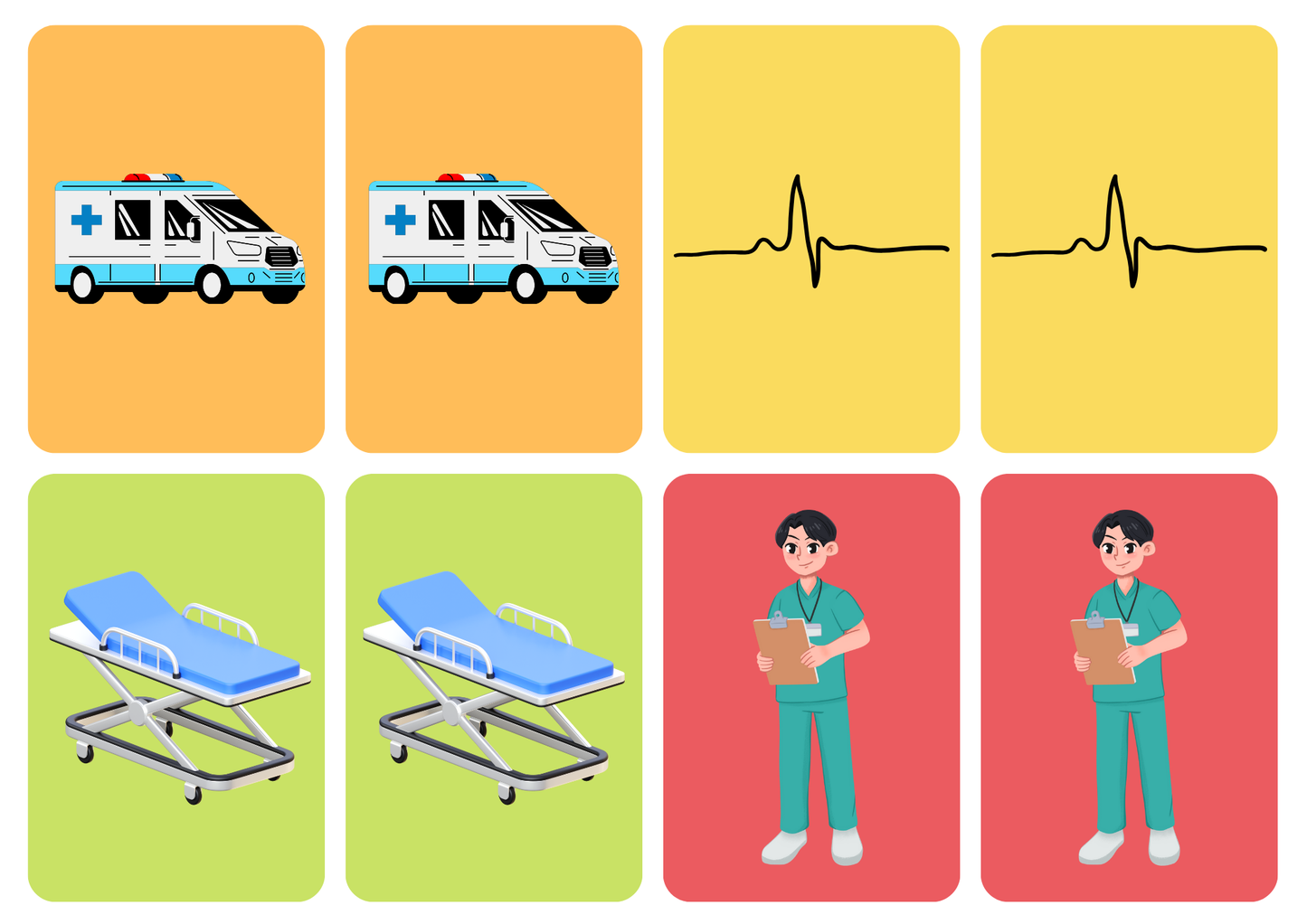 Matching cards thema 'Ziekenhuis'