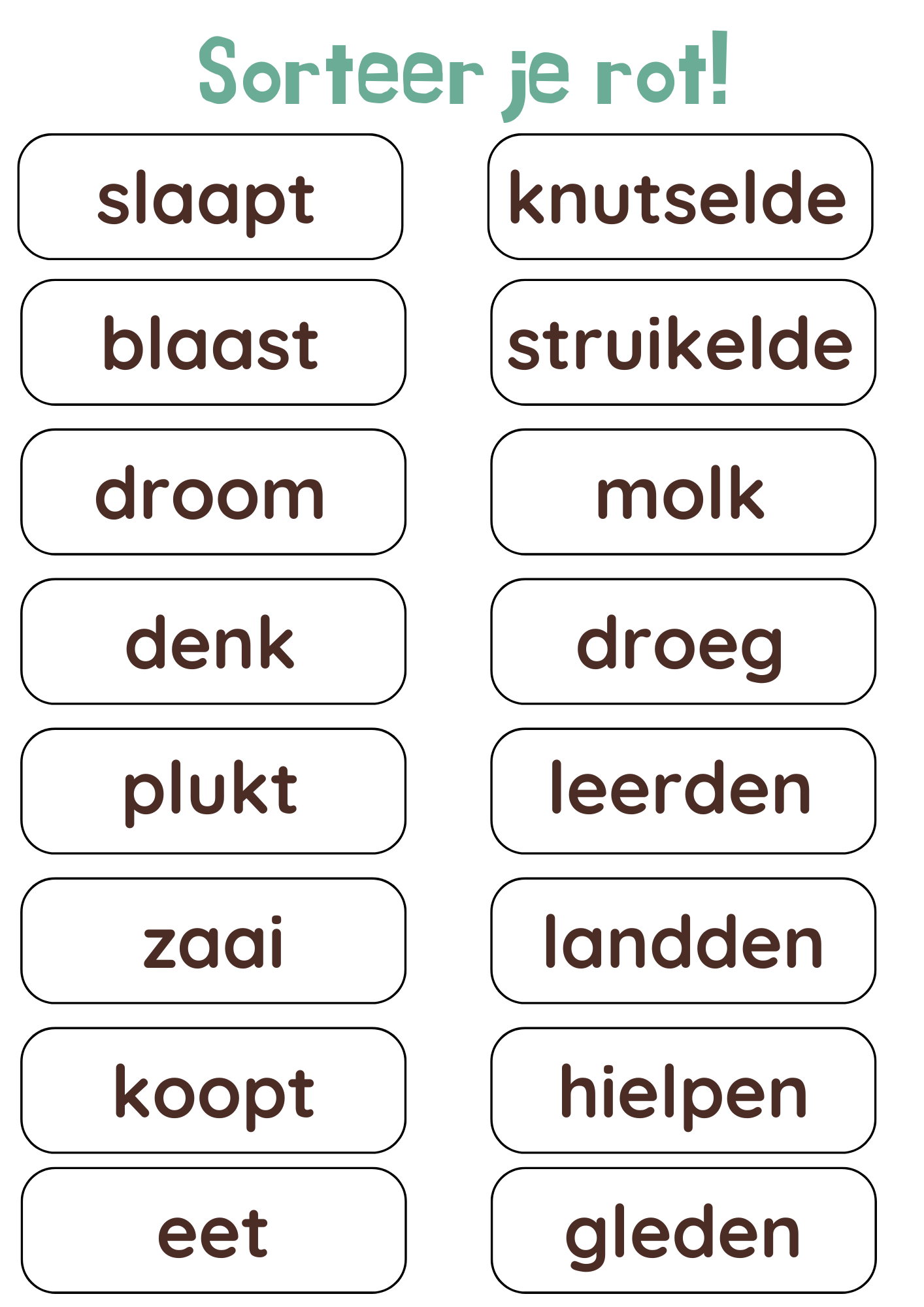 Sorteer je rot! (sterke en zwakke werkwoorden) - gratis download