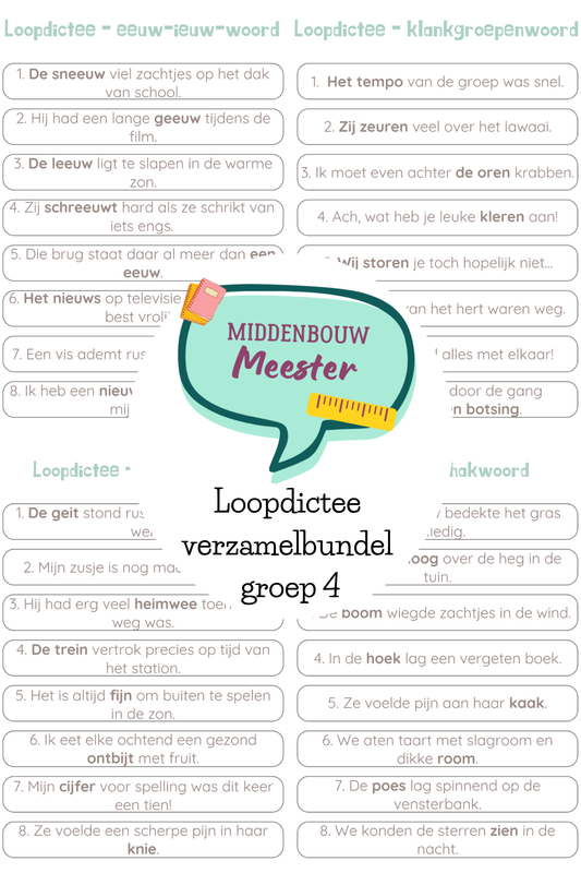 Loopdictee bundel alle spellingscategorieën - groep 4