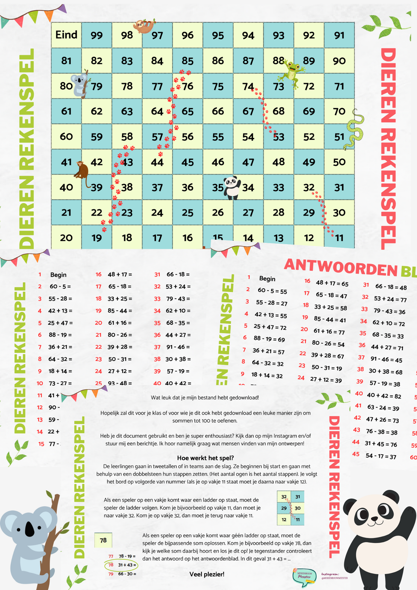 Het dieren rekenspel - sommen tot 100