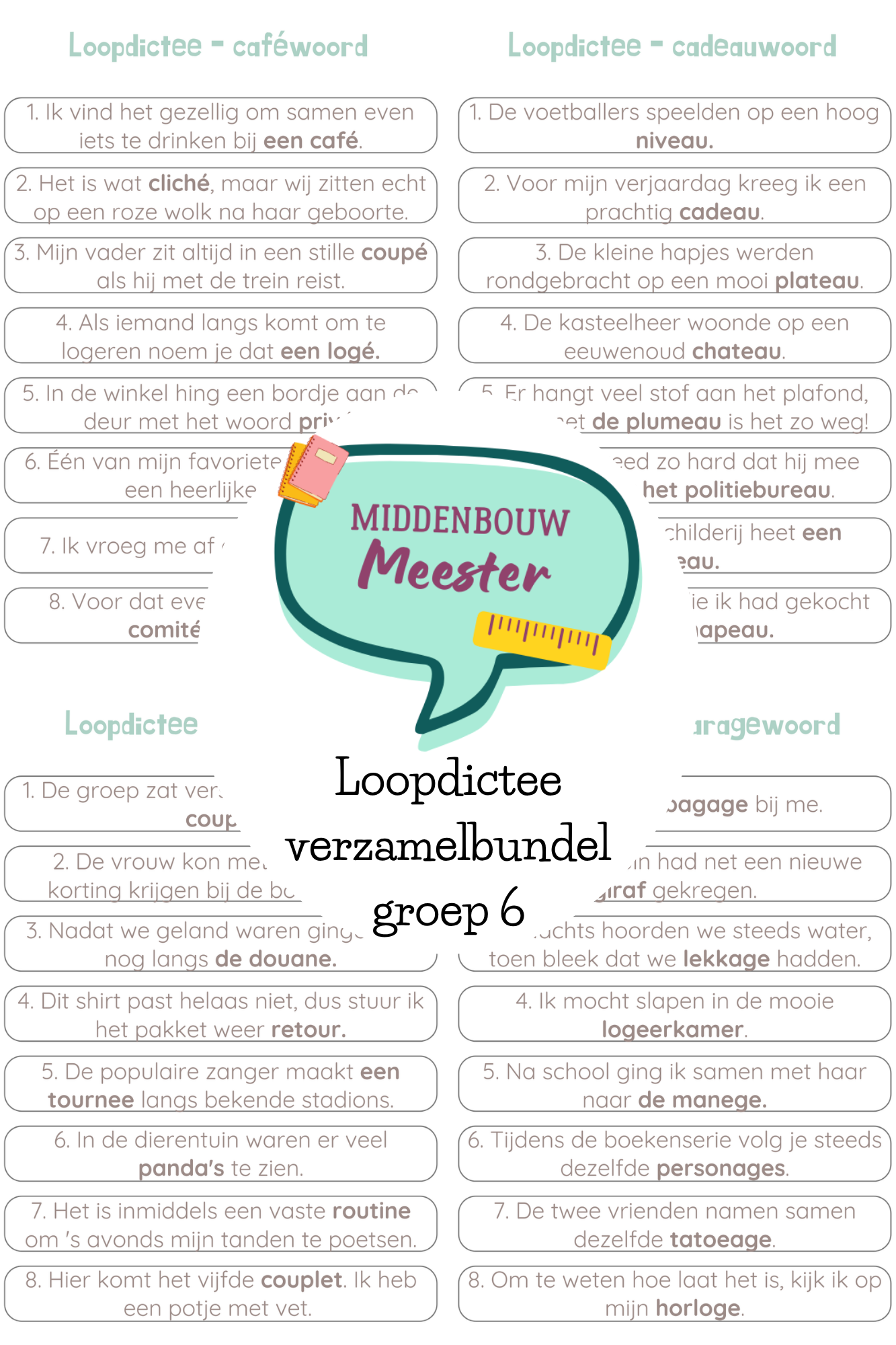 Loopdictee bundel alle spellingscategorieën - groep 6