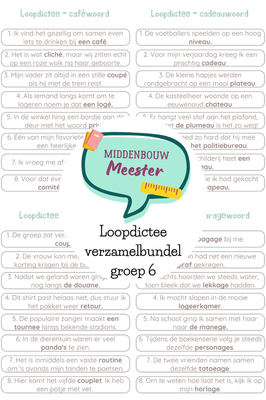 Loopdictee bundel alle spellingscategorieën - groep 6