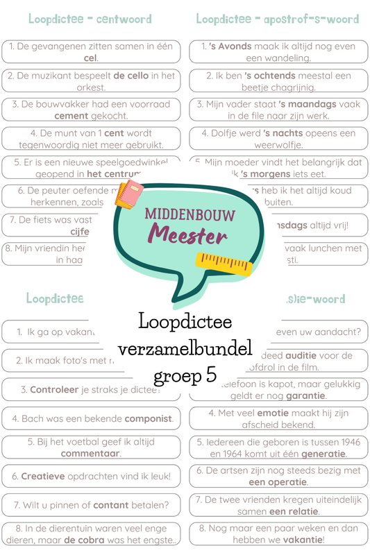Loopdictee bundel alle spellingscategorieën - groep 5