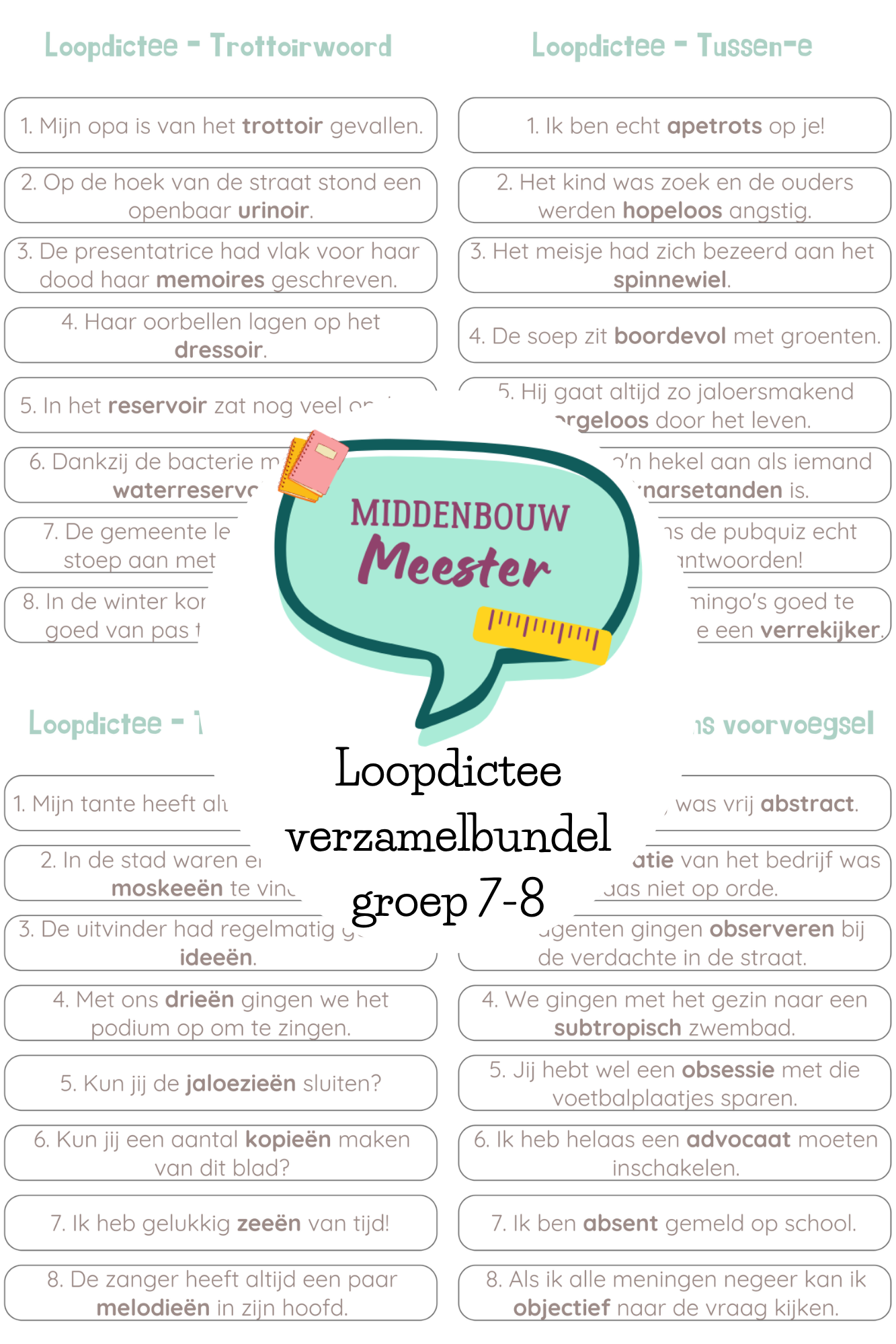 Loopdictee bundel alle spellingscategorieën - groep 7-8