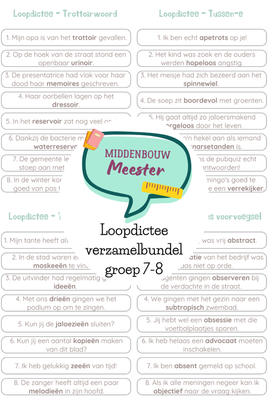 Loopdictee bundel alle spellingscategorieën - groep 7-8
