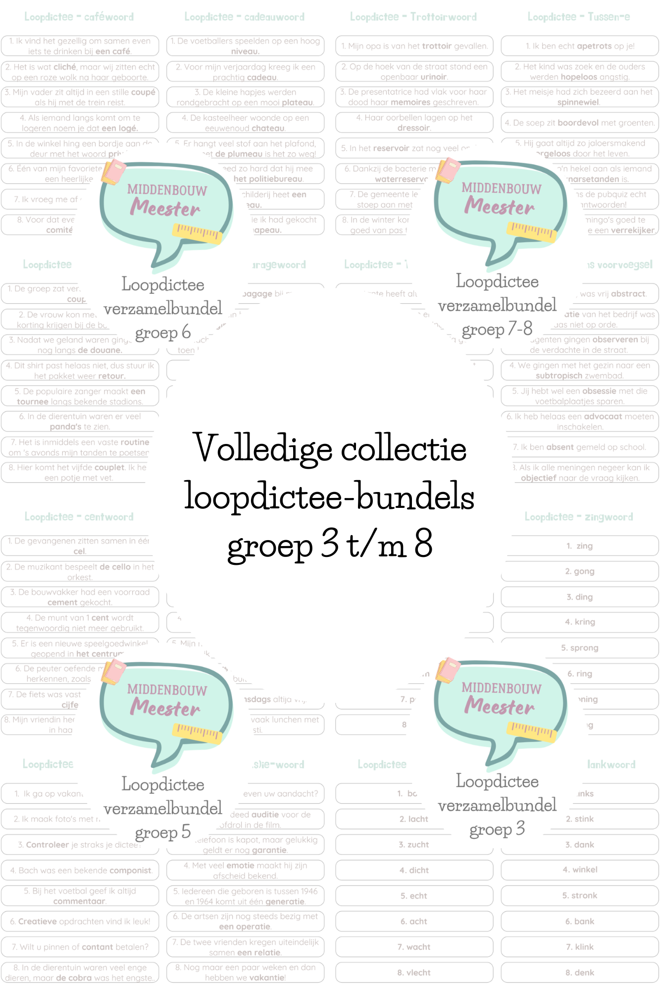 ALLE loopdictee bundels - groep 3 t/m groep 8