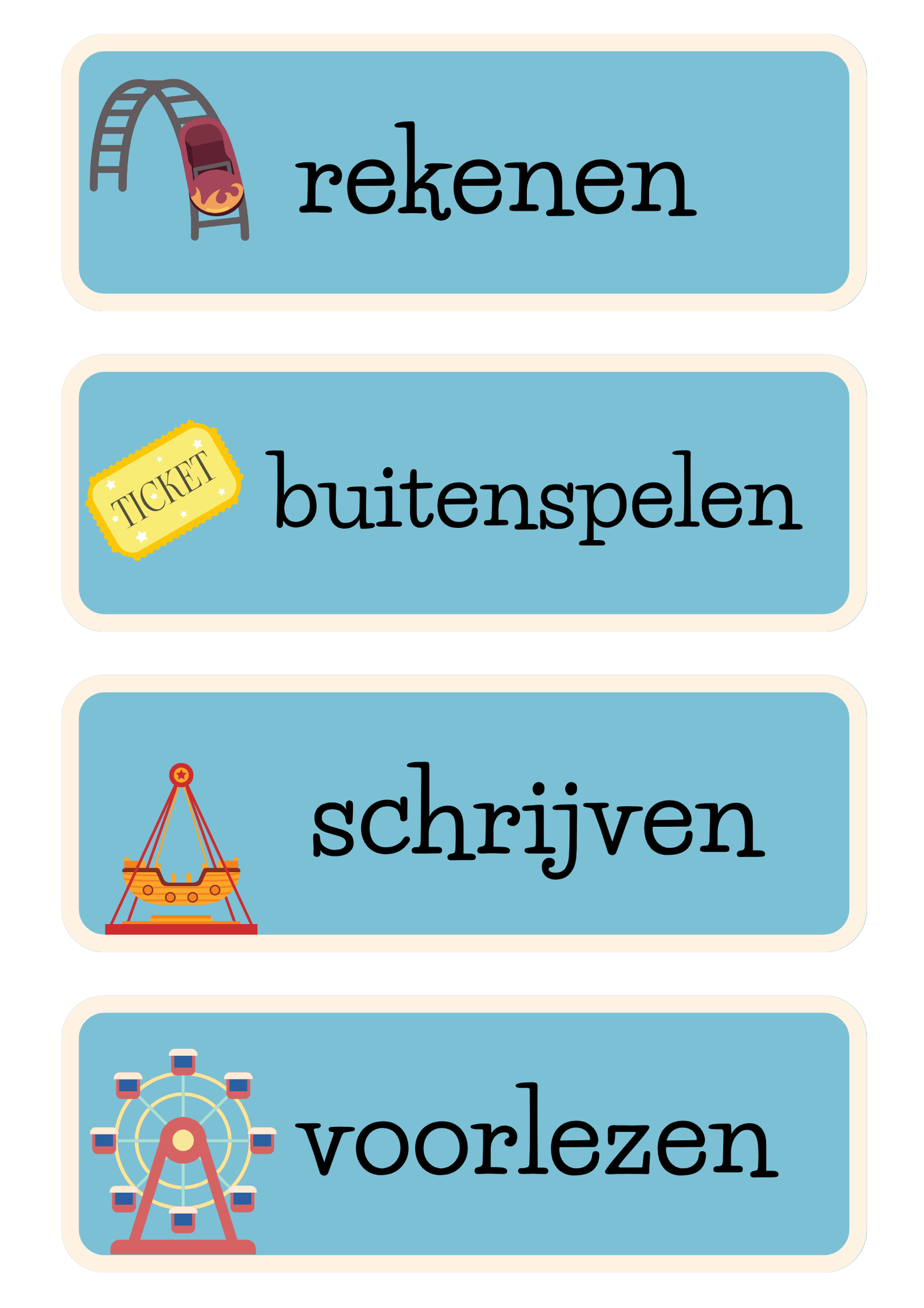 Dagritmekaarten thema 'Pretpark'