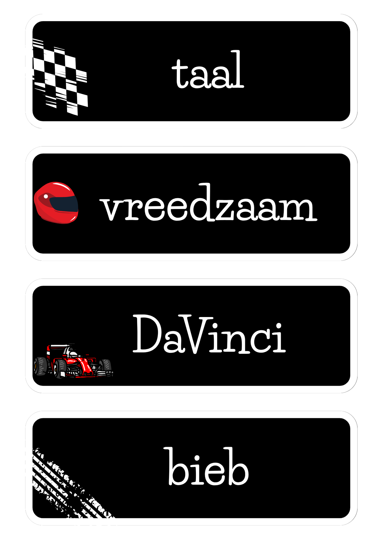 Dagritmekaarten thema 'Racen' of 'Formule 1'