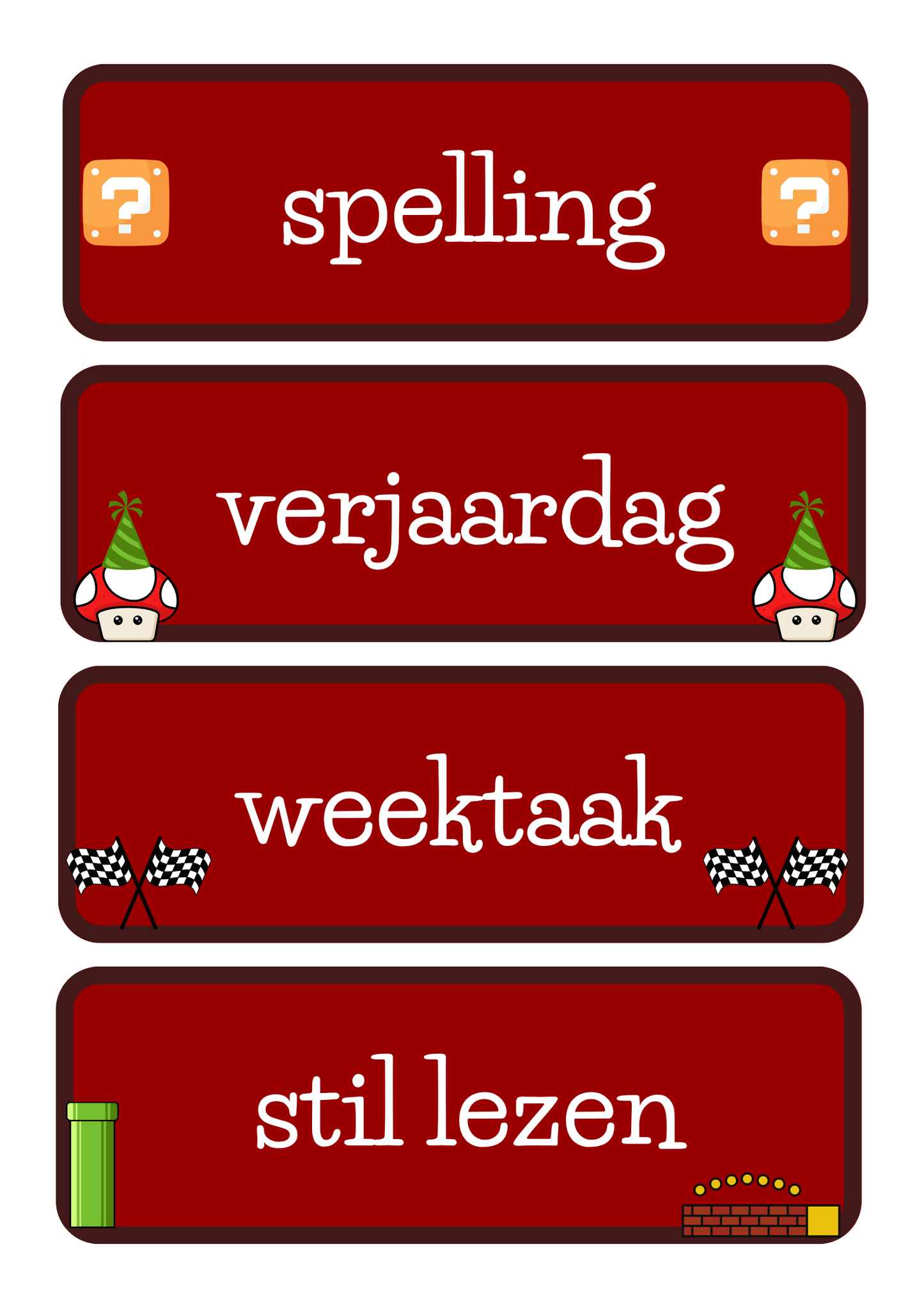 Dagritmekaarten thema 'Mario'