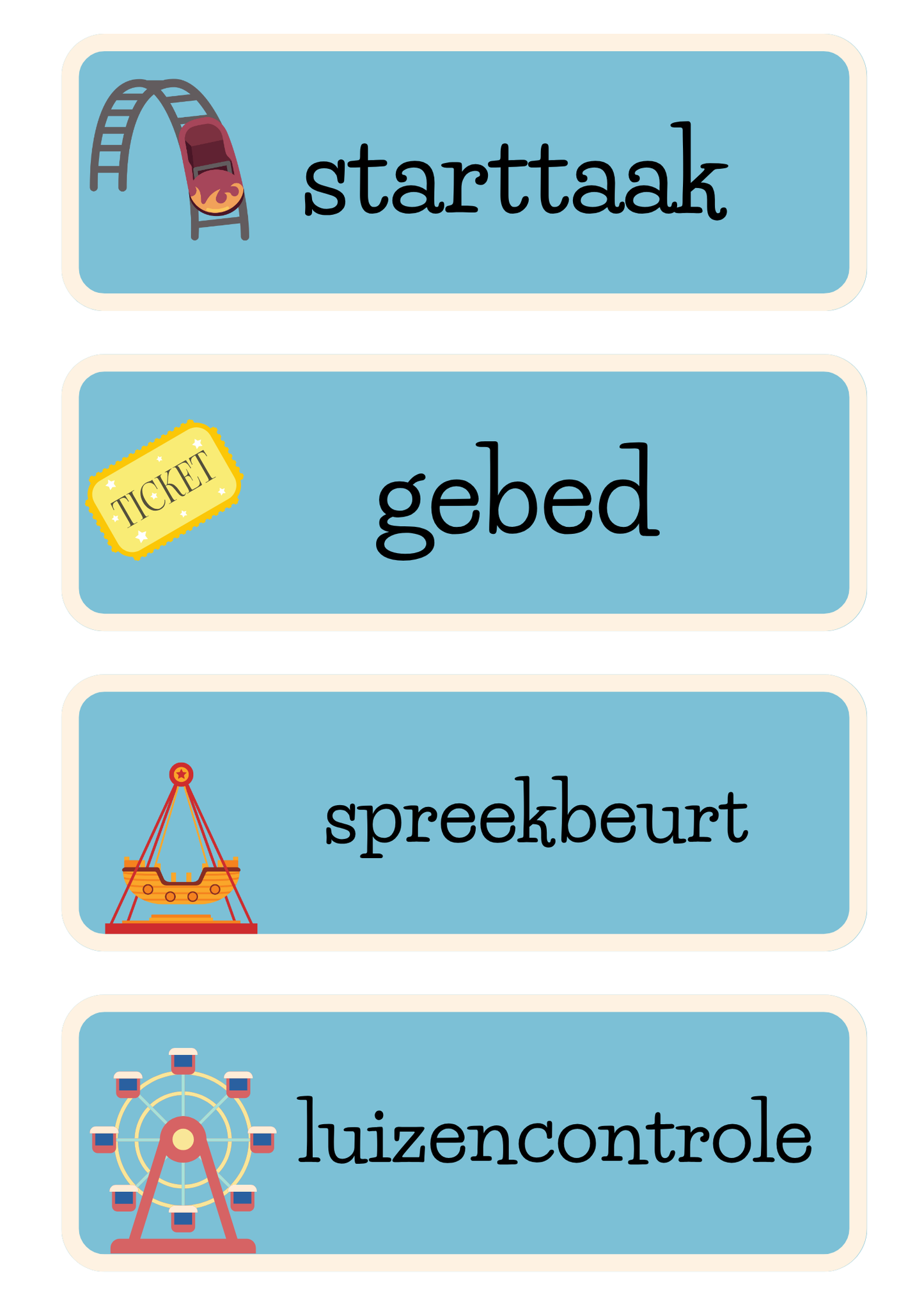 Dagritmekaarten thema 'Pretpark'