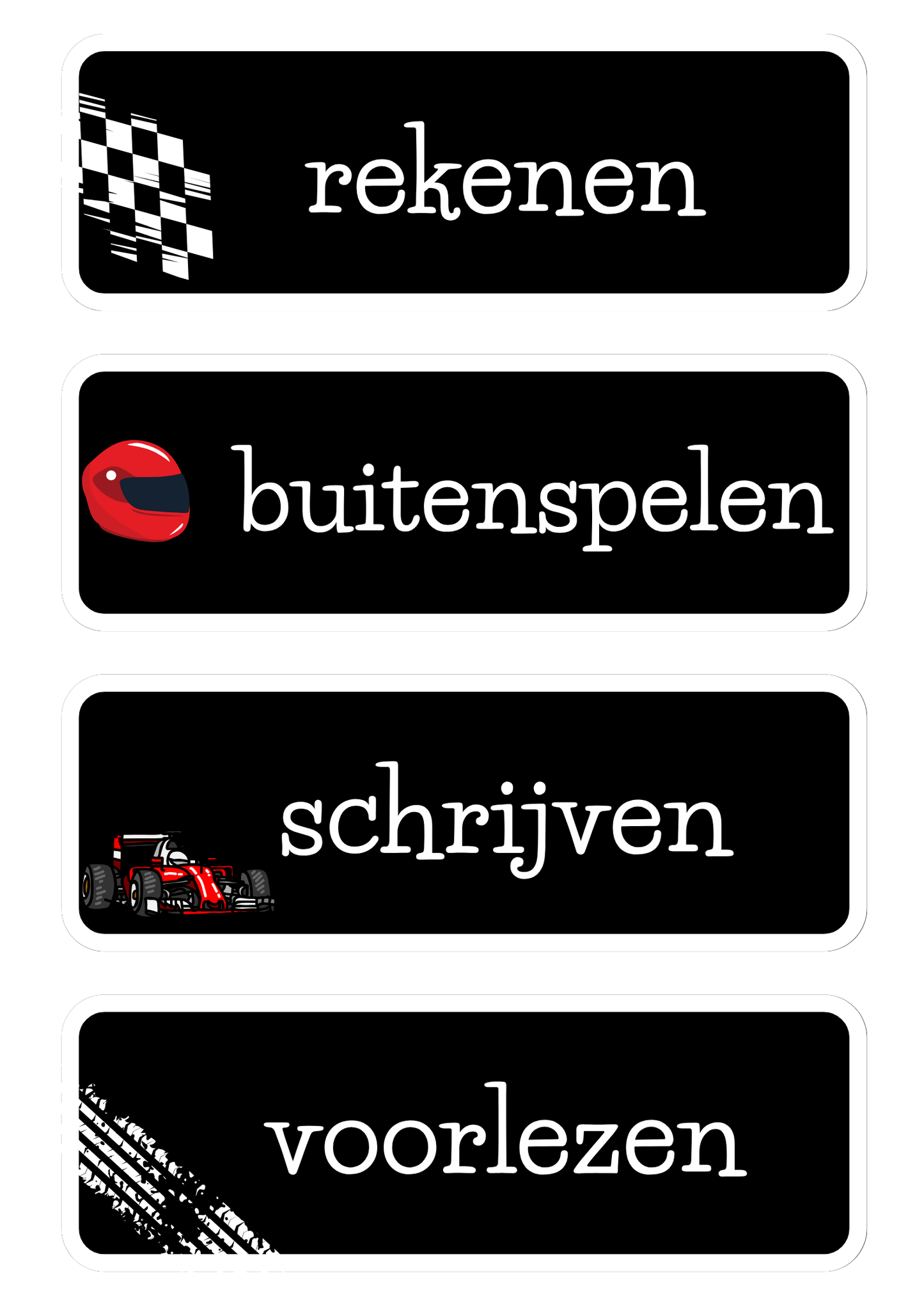 Dagritmekaarten thema 'Racen' of 'Formule 1'